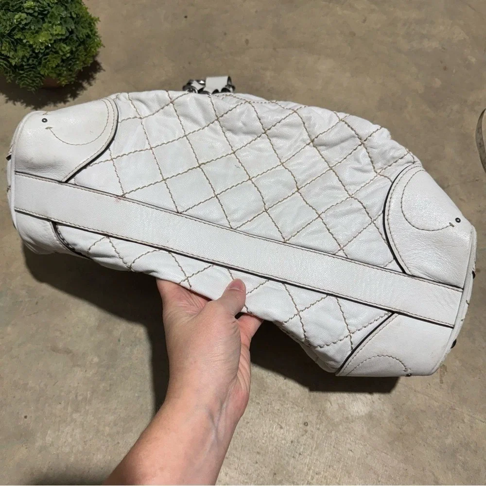Juicy Couture Y2K Vintage White Leather‎ Quilted Bag Purse Coquette 90s Shoulder